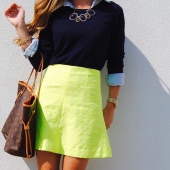 J. Crew Dresses & Skirts - {J.Crew Factory} Jacquard Skirt Neon Floral Yellow